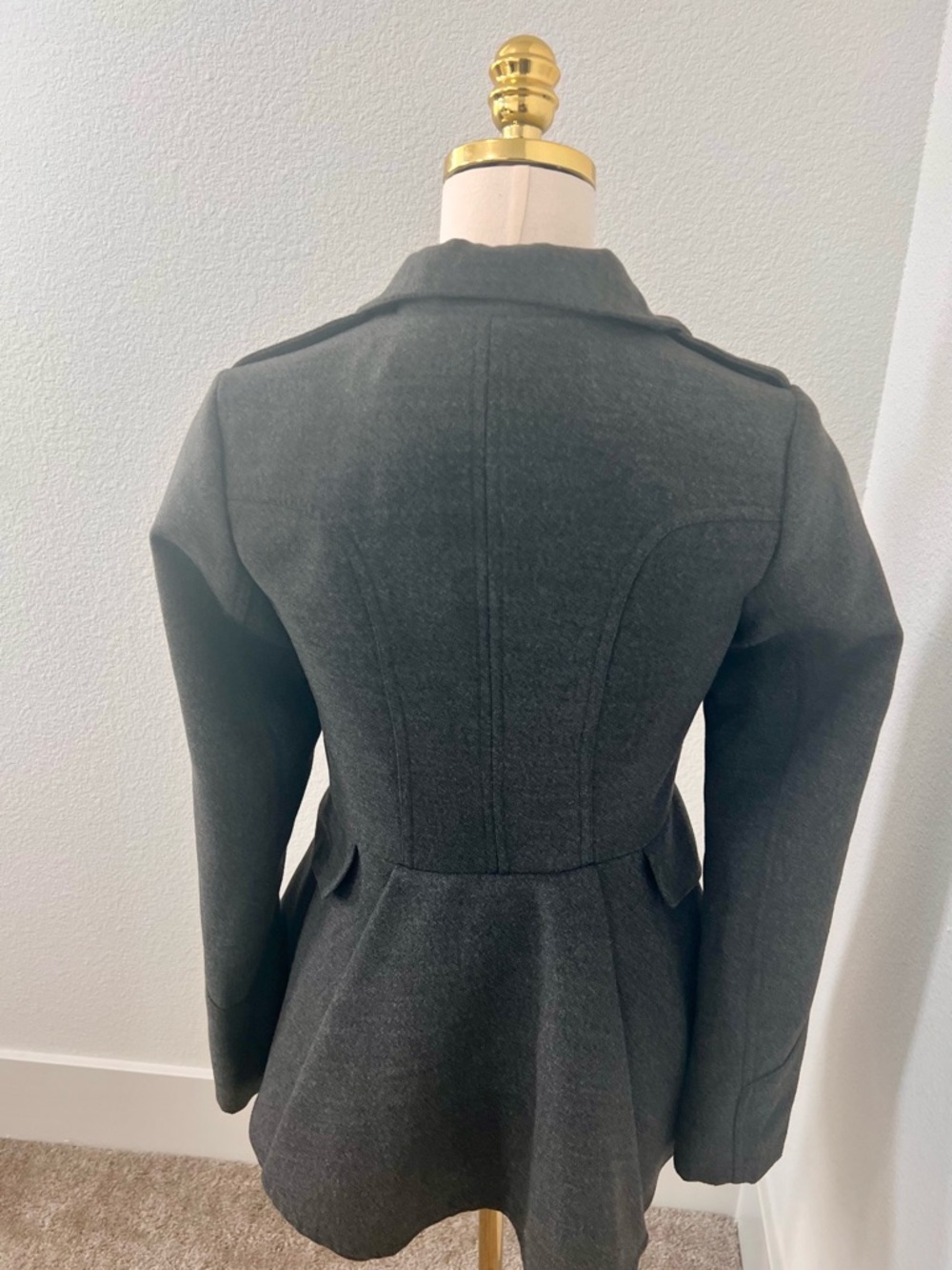 Anthropologie Pink Envelope Charcoal Military Peplum Coat Jacket Size S - Picture 4 of 11